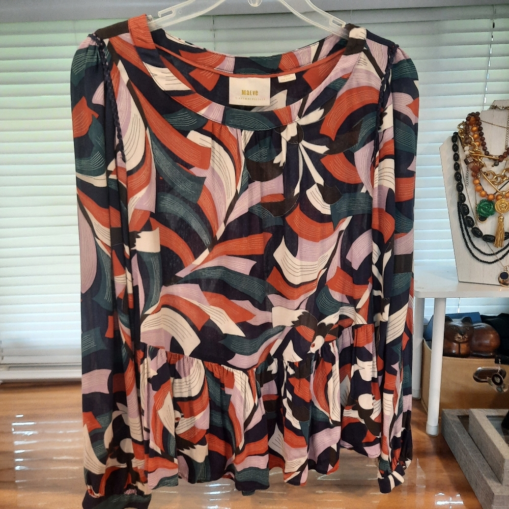 Anthro Maeve Bird Print Blouse Medium